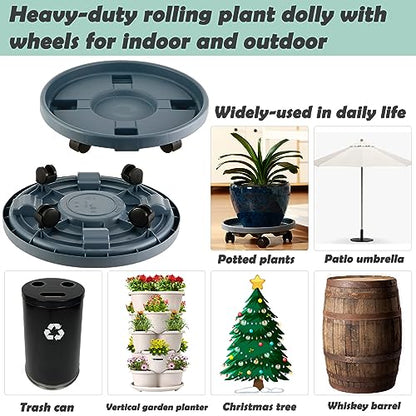 5 Packs Large Plant Caddy with Wheels 13" Rolling Wheeled Plant Stands Heavy-Duty Plastic Flower Pot Roller Base Movers Indoor Outdoor Planter Dolly with Casters Trolley, Grey - color: Gray