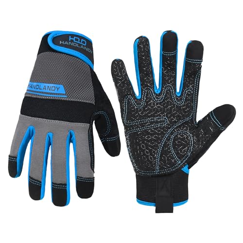 HANDLANDY Grip Work Gloves for Women Men, Safety Utility Yard Working Gloves, Flexible Touch Screen Mechanics Gloves (Grip-upgraded, X-Large (Pack of 1)) - color: Blue (1 Pair), size: X-Large