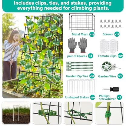 2Packs 17 x 42 Inch Garden Trellis for Raised Beds Foldable Climbing Plant Support Cucumber Trellis Outdoor A-Frame Metal Vegetable Bean Trellis with Garden Supplies for Grape Tomato Peas Flower - size: 2packs 17 x 42 Inch