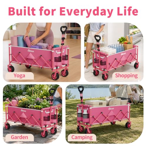 34" Extra Long Collapsible Wagon Cart, 360LBS Capacity, Pink - color: Pink