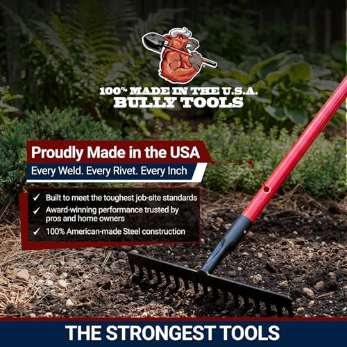 Bully Tools 7-Gauge 16-Tine Stone Rake, 66" Fiberglass Long Handle