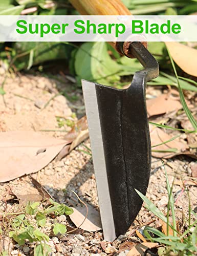 TOYPOPOR Japanese Weeding Sickle Hoe, Gardening Tools, Weed Remover, Hand Weed Cutter, Kama Twisted Scythe with High Carbon Steel Blade for Cutting Grass, Soil loosening, harvesting, Digging - color: 14 inch Hand Hoe Sickle
