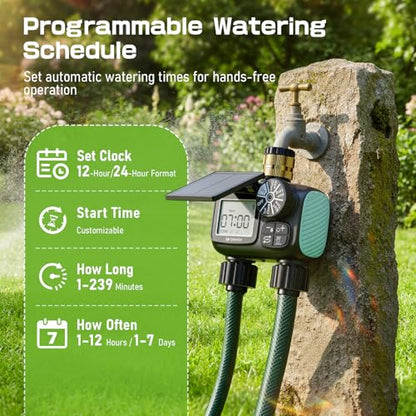 2 Zone Solar Water Timer, Hose Timer with Solar Charging