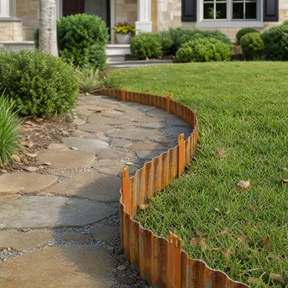 45PCS Brown 10inch Metal Landscape Edging Stakes, No Installation Rustic Heavy Duty Metal Edging Stakes for Landscaping Large Yard/Project - color: Brown-45PCS