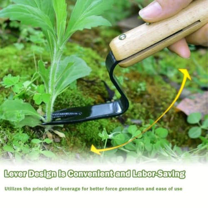 Hand Weeder Tool, Stainless Steel Gardening Weed Puller, Manual Weeding Removal Cutter Tool with Wood Handle for Planting