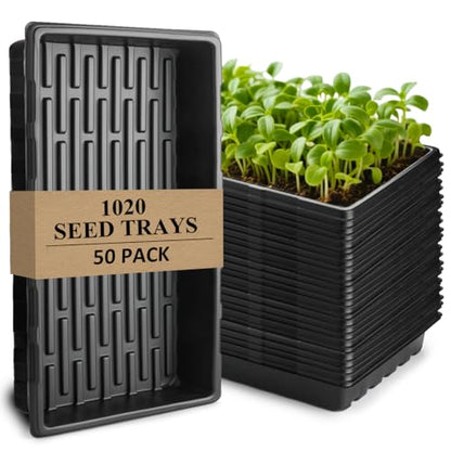 50-Pack Heavy-Duty 1020 Seed Trays No Holes, Thick Plastic Plant Flats - color: Black, size: 50-Pack No-Hole 1020 Trays