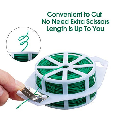 328 Feet (100m) Garden Plant Twist Tie with Cutter Reusable for Plants Growth and Care, Tie Wire Reel for Home and Office Cable Organization, Multifunctional Twist Ties (Green) Rool for Cord & Bag
