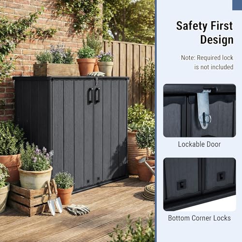 Tangkula 23.5 Cu.ft Outdoor Storage Shed with Lockable Door - color: Black