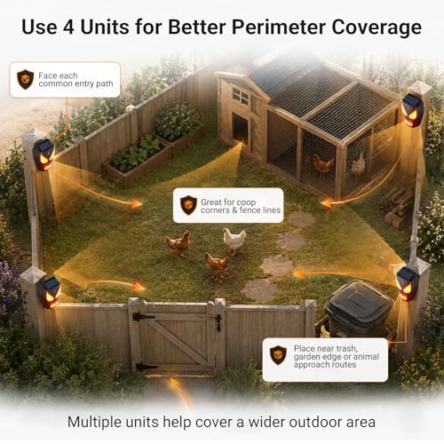 4 Pack Solar Nocturnal Animal Repeller with Predator Lights, Waterproof Coyote Deterrent Devices for Raccoon, Skunk, Opossum & Deer, Fox Repellent for Yard, Farm, Chicken Coop, Garden