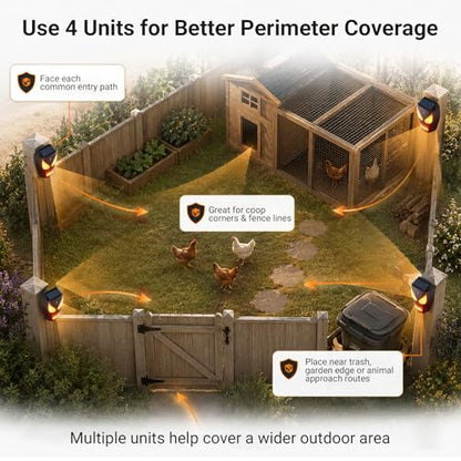 4 Pack Solar Nocturnal Animal Repeller with Predator Lights, Waterproof Coyote Deterrent Devices for Raccoon, Skunk, Opossum & Deer, Fox Repellent for Yard, Farm, Chicken Coop, Garden