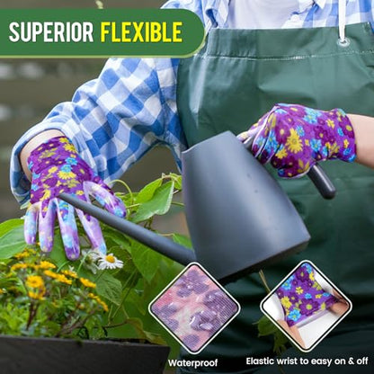 6 Pairs Gardening Gloves for Women - Breathable Rubber Coated Garden Gloves, Multi-purposes Gardening Gloves - color: 6 Pairs Green/Purple/Black