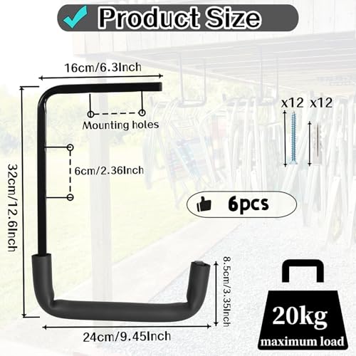 6pcs Overhead Garage Storage Rack, tility Ladder Hangers, Ceiling Mounted Garage Hooks for Lumber Bike Tools(9.45 x 12.6 Inch) - size: 9inch