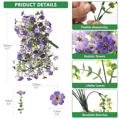 INQCMY 2 Pcs Artificial Fake Hanging Flowers for Outdoors UV Resistant - color: Deep Purple,gradient Purple