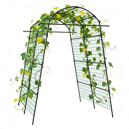 AGTEK 87" H×65" W Metal Garden Arch Trellis with Nylon Netting, 60LBS Load, Adjustable Width for Climbing Plants - size: 65"W x 87"H