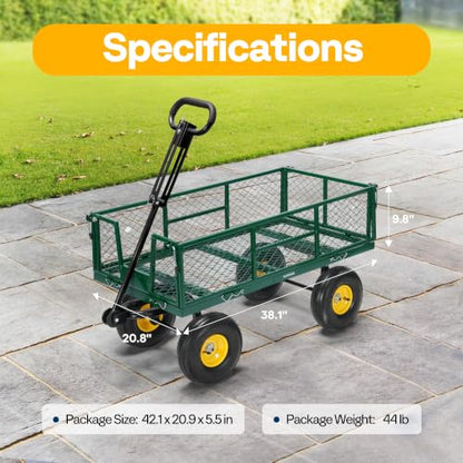 VIVOHOME Steel Garden Cart Heavy Duty 900 LBS 4.5 Cu Ft Utility Wagon - color: Green