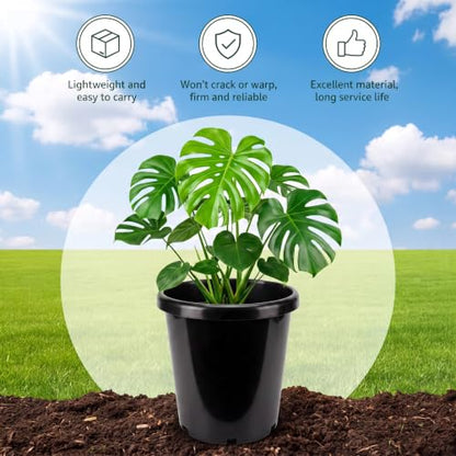 Green Oasis - 7 Gallon Nursery Pots (5 Pack) – Professional with Drainage Holes - Heavy Duty Black Plastic Plant Containers for Indoor/Outdoor Growing