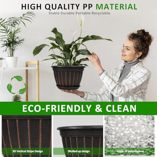 4 Pack Flower Pots,8 Inch Plants Pot,Planters Pot with Drainage Hole - color: Black, size: 8 inch-4 pack