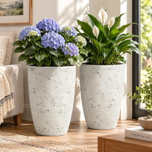 19.5" Tall Resin Planters Set of 2, Faux Birch Bark, White - color: 19.5"h-faux Birch Bark