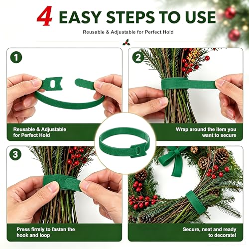 60Pcs 12 inch Christmas Garland Ties Adjustable Holiday Garland Hanger Nylon Garden Plant Cable Strap for Wreath Garland Christmas Tree Door Banister Railing Stairway Decoration(60, Green) - color: Green