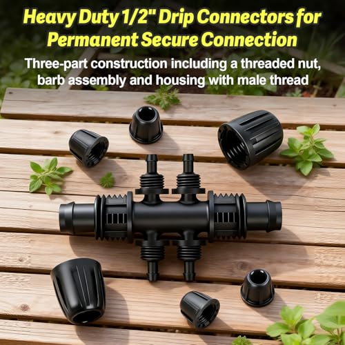 12 Pcs 1/2 Inch to 1/4 Inch Irrigation Tubing Fittings, 1/2"(1/2" ID x 0.65" OD) to 1/4" Drip Barbed Tee Adapter 16mm Anti-Drop Locked Nut T Reducer to 1/4" Distribution Line Connector - size: 1/2" To 1/4" Tee-6Way
