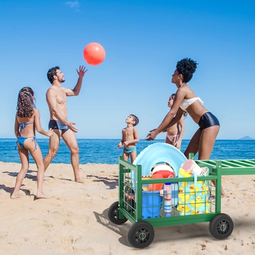 Extra Large Garden Cart with Seat, 3-in-1 Rolling Workseat with Wheels - color: Green, size: Extra Large