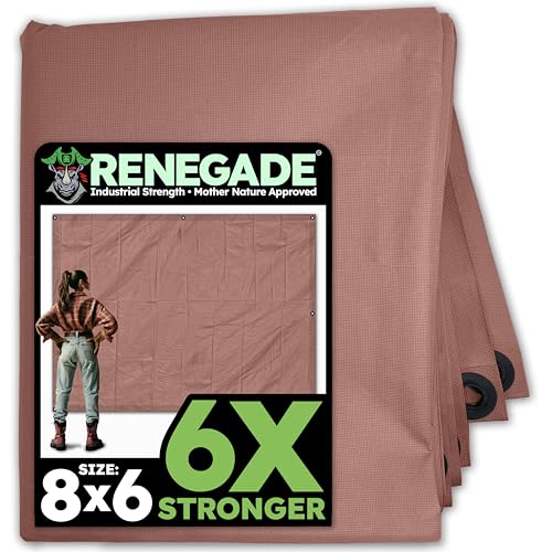 RENEGADE Industrial Tarp 8x6 ft Brown – Heavy Duty, Waterproof, UV-Resistant, PFAS-Free – Multi-Purpose Cover for Camping, Landscaping, Construction & Vehicle Use - color: Brown, size: 8X6