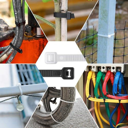 Zip Ties Assorted Size,400 Pack,6+8+12+14+18 Inch Double Sided Toothed,120 LBS Tensile Strength Heavy Duty Cable Wire Ties Self-Locking Adjustable Durable Nylon Tie Wraps for Indoor Outdoor White - size: 4+6+8+12+14+18 inch 400 Pack （18-120 Lbs ）