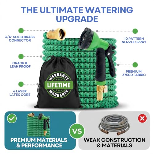 J&B XpandaHose 75ft Expandable Garden Hose, Lightweight, Brass Connectors - color: Green/Black, size: 75ft