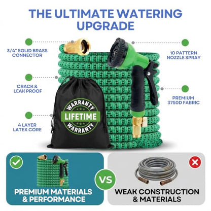 J&B XpandaHose 75ft Expandable Garden Hose, Lightweight, Brass Connectors - color: Green/Black, size: 75ft