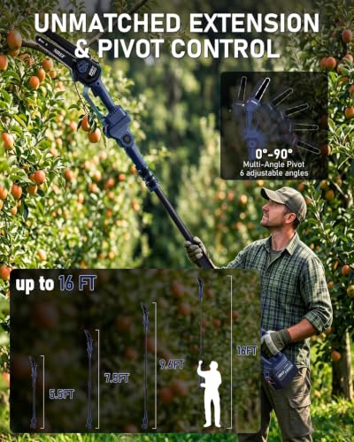 Electric Pole Saw 6“ Mini Chainsaw Cordless Brushless 4.0Ah Batteries 16 Ft Max Reach Multi-Angle Fast Charger Telescopic Power Pole Saw Tree Trimmer Limb Branch Cutter Pruner Navy Blue - color: Navy Blue-1 Battery