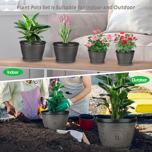Quarut 4 Pack 6 Inch Flower Pots Planters for Outdoor Indoor - color: Drak Bown, size: 6 Inch