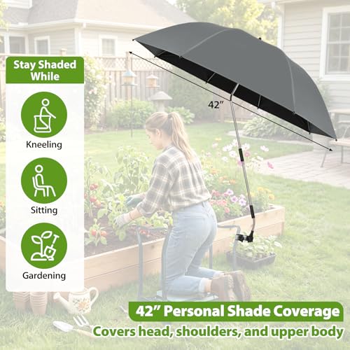 Garden Kneeler Umbrella, 42” Large Clip on Umbrella with Metal Clamp,UPF50+ Sun Protection,360°Swivel,Folding Garden Umbrellas for Garden Bench Kneeler Seat,Outdoor Gardening Shade - color: Gray