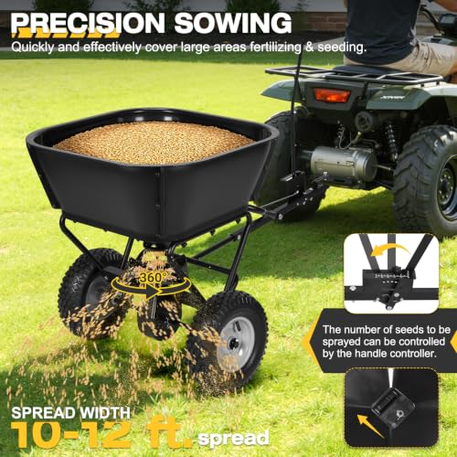 AugFir Tow Behind Broadcast Spreader, 12 FT Spread Width Pull Behind Spreader, Lawn Fertilizer Spreader Seeder for Grass Seed, Salt, Ice Melt