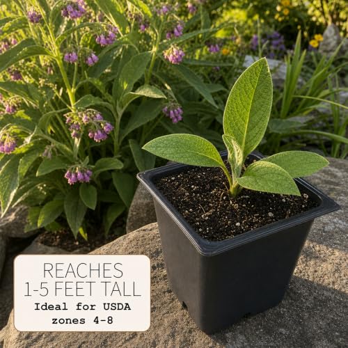 Smoke Camp Crafts Organic Comfrey Plant, Symphytum officinale, Beautiful Knitbone Plants, Garden Decor, 2.5" Pot