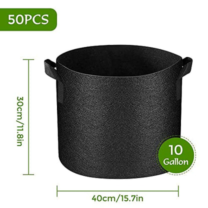 50 Pack 10 Gallon Grow Bags Bulk, Heavy Duty Thickened Fabric Pots Nonwoven Plant Bags with Handles, Breathable Plant Growing Containers Bags for Nursery Garden Fruit Vegetable Flower