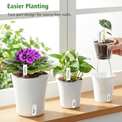 4 Inch Self Watering Pots for Indoor Plants, 10 Pack Clear Nursery Pots with Drainage & Water Level Indicator, Plant Pots for African Violet, Flowers, Herbs - size: 4 Inch