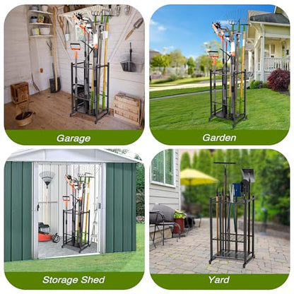 Garden Tool Organizer, Garage Tool Organizer & Garage Organization, Heavy Duty Steel Tool Storage Rack Holds 35 Rakes, Brooms Tools, Broom Holder and Mop Holder, Shed Organizer for Home Organization - style: Rack