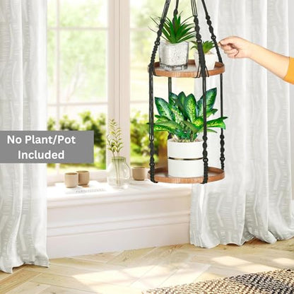 2-Tier Plant Hanger Indoor, Hanging Plant Shelf (12") - color: Black, size: 1-Pack, 2-Tier