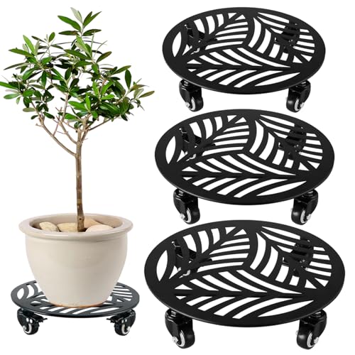 3 Packs Large Metal Plant Caddy with Wheels 12/13/13.6 inches Heavy-Duty Iron Rolling Plant Stand with Casters Indoor Outdoor Wheeled Plant Roller Base Pot Movers Plant Dolly Coaster Trolley Black - size: 12"/ 13"/ 13.6"