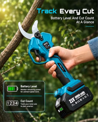 SEESII Electric Pruning Shears, 1.6" Cut Cordless Pruner, 2x4.0Ah Batteries - color: Sea Blue