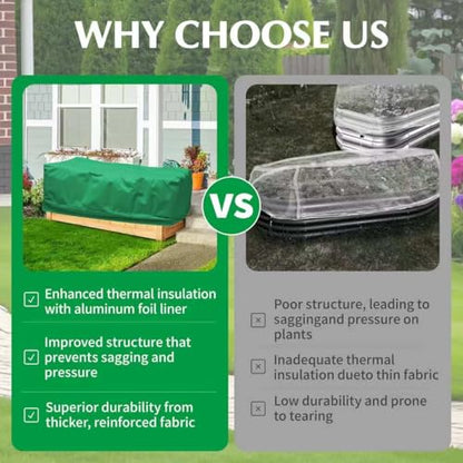 2 Pack 59" x 35" x 17" Upgraded Insulation Raised Garden Bed Cover with Thermal Aluminum Film Liner, Rectangular Plant Covers Freeze Protection Outdoor Winter Plants Frost Covers Blanket - color: Green