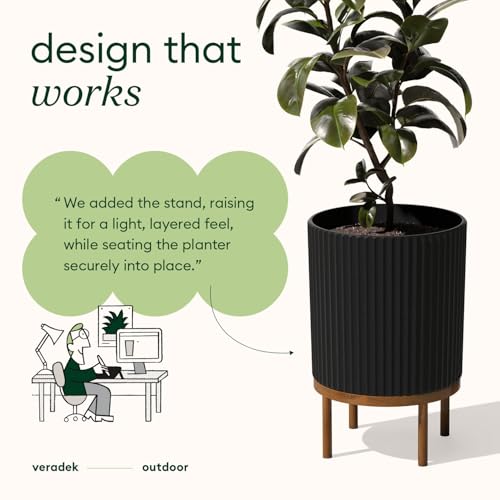 Veradek Demi Series Raised Planter - Round Planter with Stand - color: Black/Brown, size: 16 inch - 2 Pack