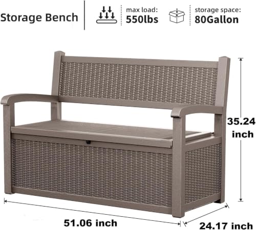 PatioZen 80 Gallon Storage Bench Deck Box, Grey - color: Grey, size: 80 Gallon