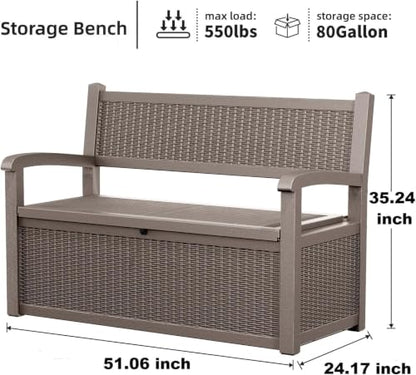 PatioZen 80 Gallon Storage Bench Deck Box, Grey - color: Grey, size: 80 Gallon