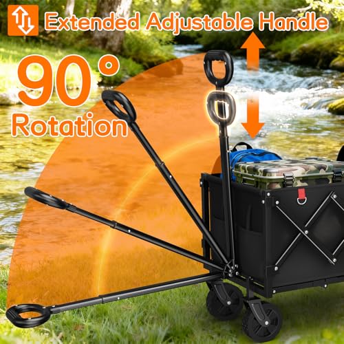 COZEER Wagons Carts Foldable, 180L Folding Heavy Duty Wagon with Wheels - color: Black, size: 180L