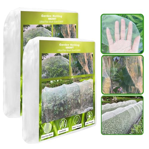2 Pack 10X30FT Garden Netting, Garden Netting for Raised Beds, Ultra Fine Insect Netting for Vegetable Flowers Fruits, Garden Mesh Plant Cover Row Cover Barrier Protection Net for Birds - size: 10X30FT-2pack