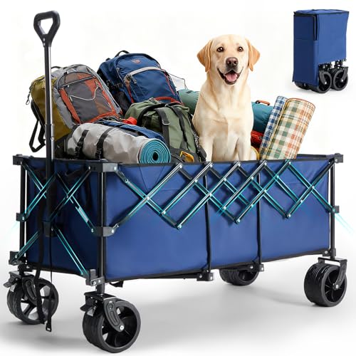 DUMOS 49" L Collapsible Wagon with Wheels, Large Folding Wagon Cart 440LBS - color: Blue, size: 250L