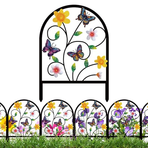 4 Pack Butterfly Decorative Garden Fence Metal Butterfly Flower Design Metal Arch Garden Fence Border for Yard Patio Flower Bed Lawn Outdoor Landscape Decoration Animal Barrier Fence for Garden - style: Butterfly