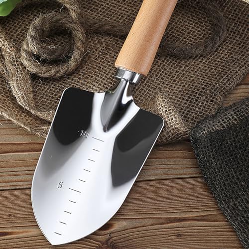 Garden Tool Shovel for Digging Gardening Trowel for Lawn Planting Stainless Steel Spade Wooden Handle Anti Slippery - color: Silver Wooden Handle