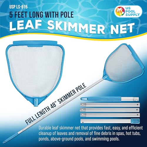 U.S. Pool Supply Pool and Spa Skimmer Net with Pole, Handheld Fine Mesh - size: 5' Regular Frame